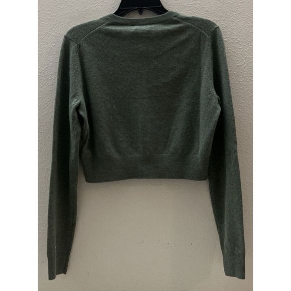 Polo Ralph Lauren Sz M Green/Gray Cropped Crewneck Cardigan Cashmere Sweater - Picture 3 of 13